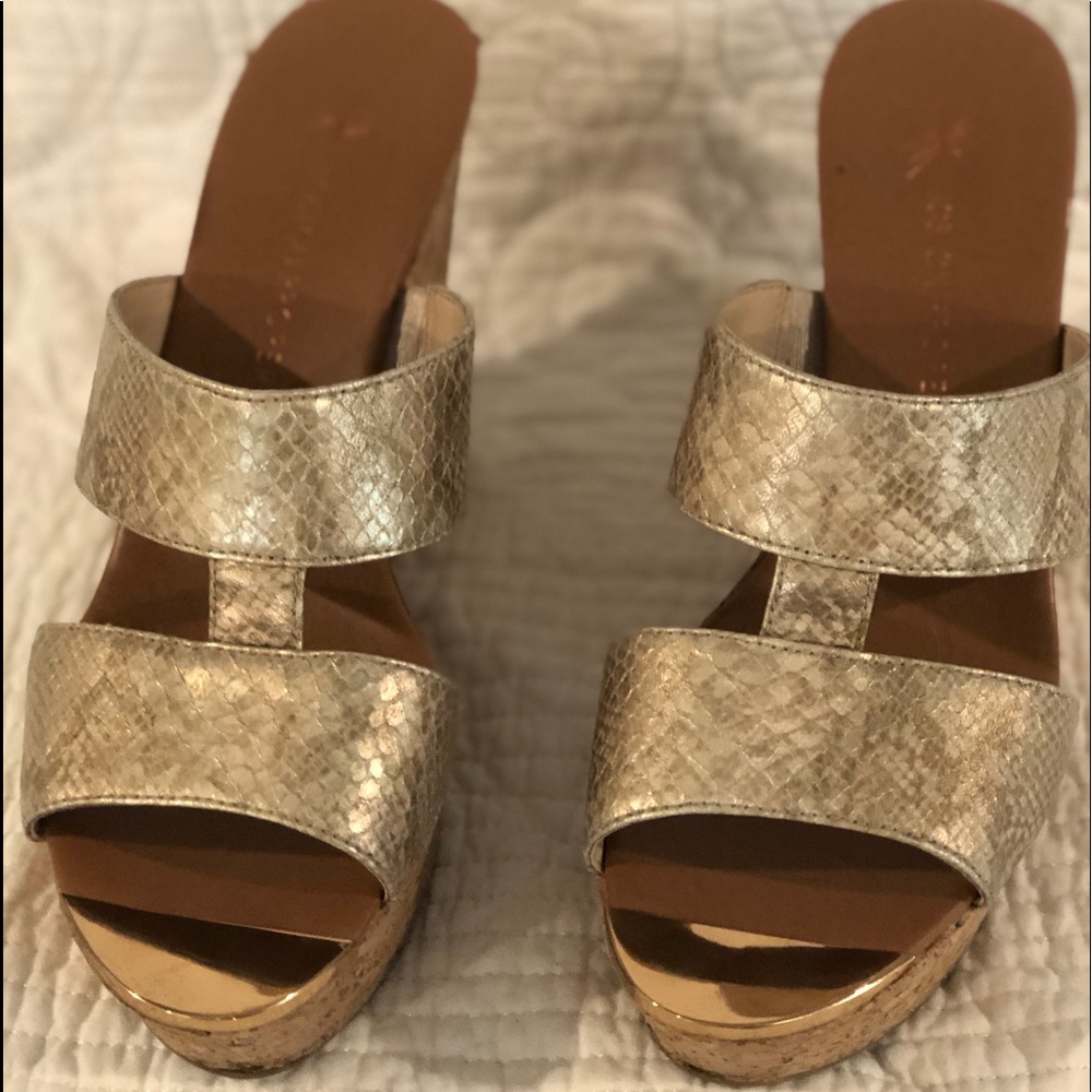 Boston Proper Gold Wedge w/ gold toe tips Size 6.5